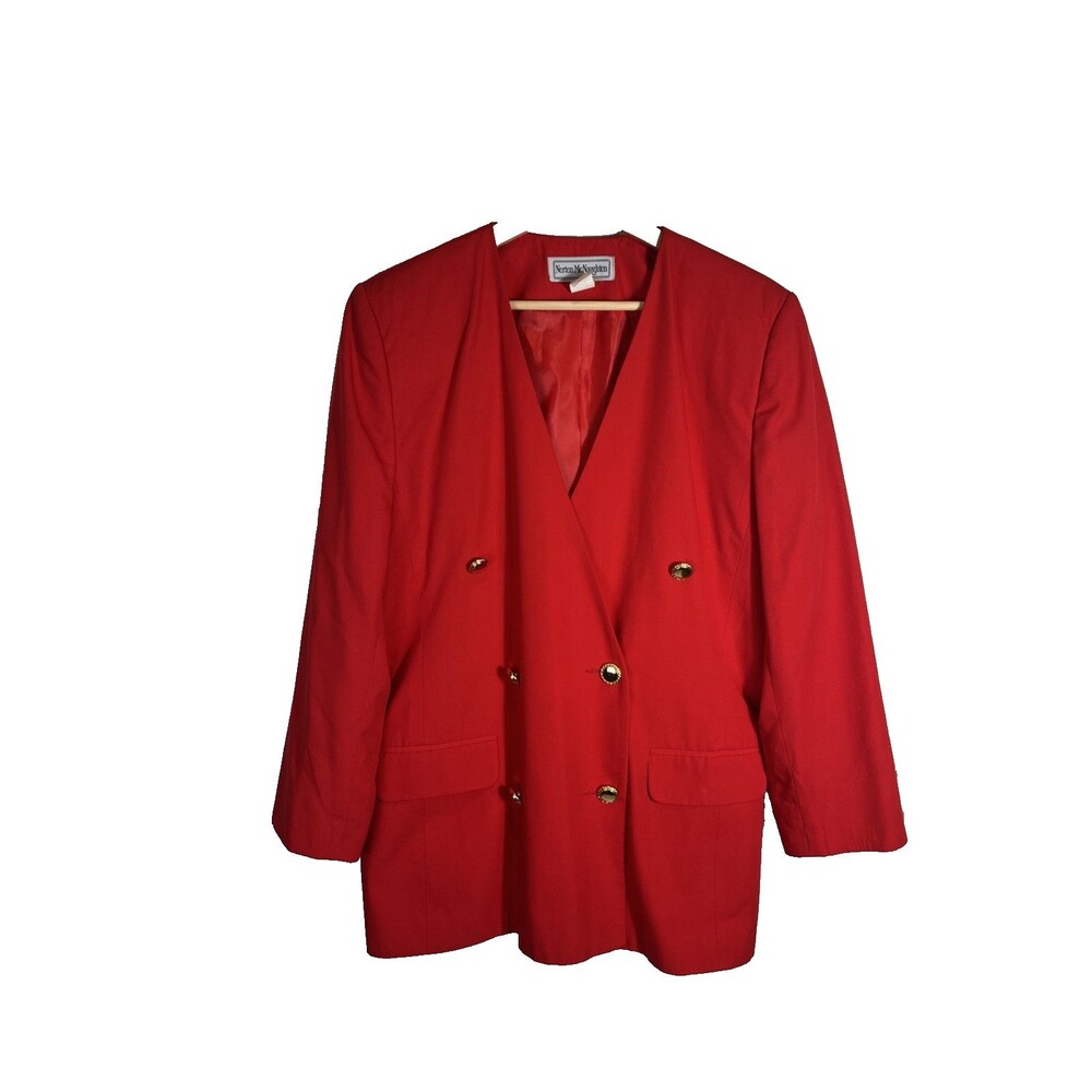 Norton McNaughton Red Double Breasted Blazer Gold Button Jacket Women 14 Rayon